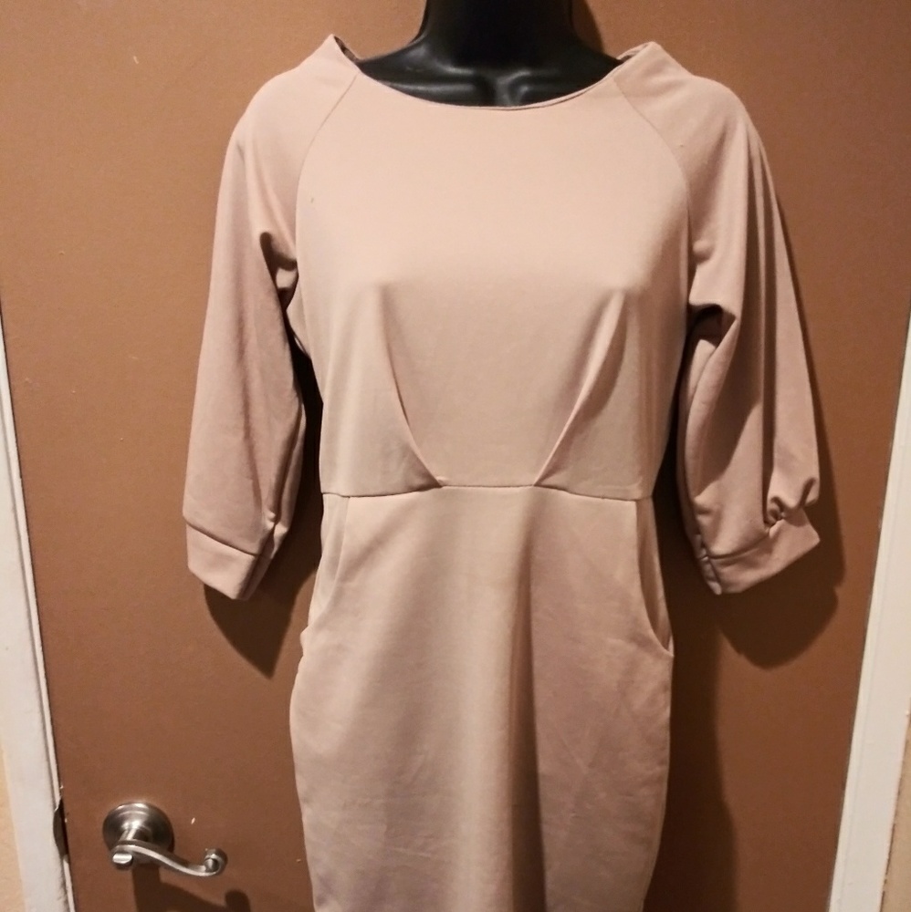 Classy Peach Tan Long Sleeve Dress Size Medium